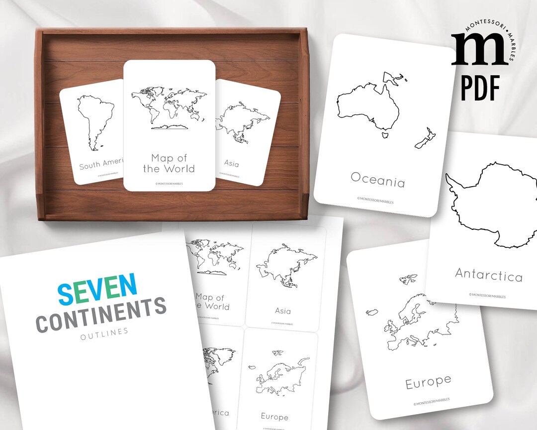 SEVEN CONTINENTS Outline Cards Montessori Inspired Learning - Etsy