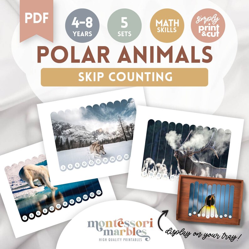 Polar Animals Skip Counting Puzzles | Montessori Mathematics | Math ...