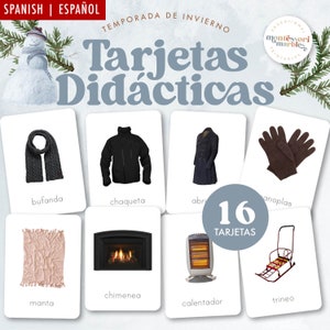 TEMPORADA DE INVIERNO Tarjetas Didacticas | Construtor de vocabulário de inverno em espanhol | Imprimível inspirado em Montessori com imagens reais