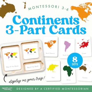 Seven Continents Nomenclature Cards: Montessori Geography Learning (Digital Download)