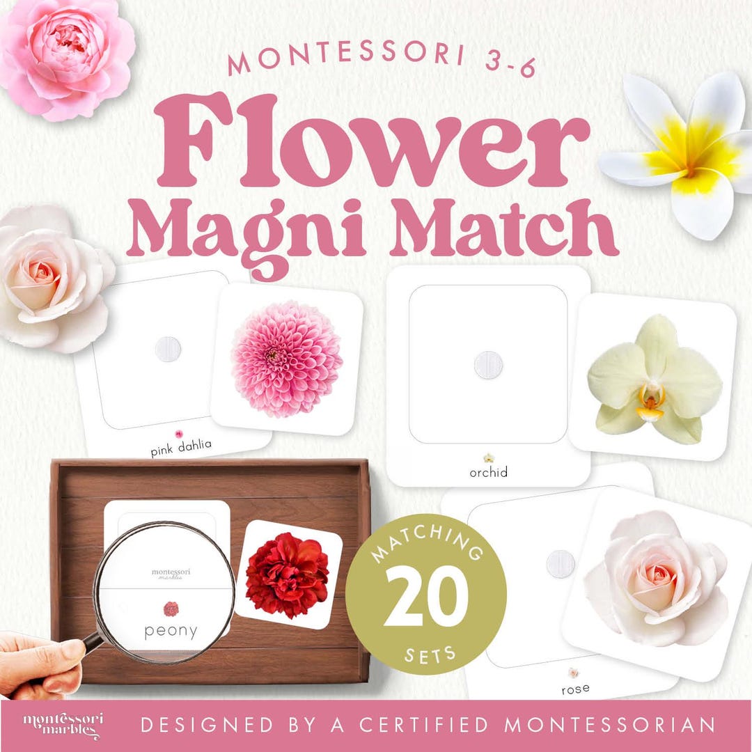 Flowers Magnifying Matching Game | Montessori Spring Activity | Visual ...