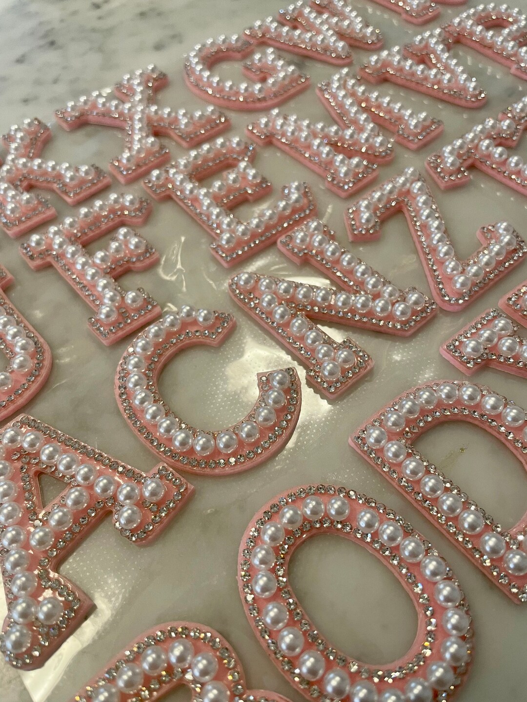 Self ADHESIVE Pearl Lettering With PINK Background and Crystal Trim ...