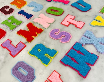 2.8 inch Chenille Letter patches  (iron on/ sew on) great for cosmetic bags personalization and clothing