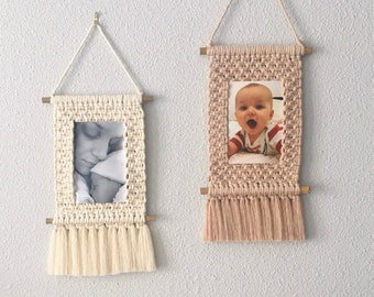 Macrame cotton and bamboo photo frames