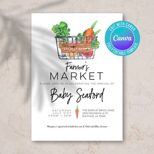 Digital download baby shower invite locally grown baby editable vegetable farmers market template