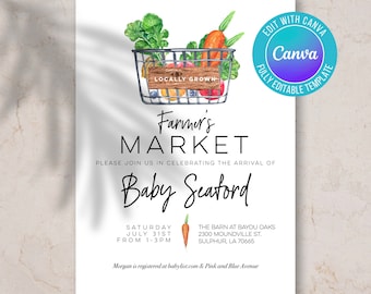 Digital download baby shower invite locally grown baby editable vegetable farmers market template