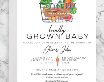 Digital Baby Shower Invite Locally Grown Baby Editable Vegetable Fresh Market Template