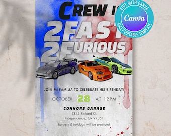 Invitación digital de Rápido y Furioso, Rápido y Furioso, Rápido y Furioso, Curious, tema de auto rápido, invitación de segundo cumpleaños, segundo cumpleaños