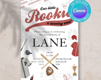 Invitación digital para el primer cumpleaños, nuestro pequeño novato, invitación de béisbol, cumpleaños de béisbol, primer cumpleaños, primer cumpleaños, cumpleaños de béisbol