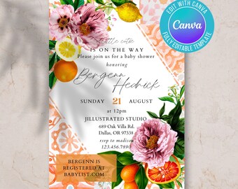 Invitación digital para baby shower, belleza en camino, invitación para baby shower, una pequeña belleza está en camino, invitación italiana, invitación de verano, belleza