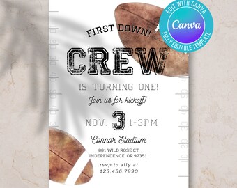 Digital football birthday invitation, first down birthday, game time birthday invite, football theme birthday, boy birthday, party bundle