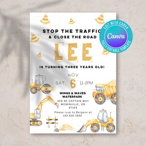 Digital Construction Birthday invite, boy birthday, tractor birthday, tractor invite, construction invite