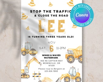 Invitación de cumpleaños de construcción digital, cumpleaños de niño, cumpleaños de tractor, invitación de tractor, invitación de construcción