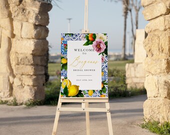Letrero de bienvenida digital mediterráneo, tema italiano, letrero de bienvenida, letrero de bienvenida para despedida de soltera, letrero de bienvenida para baby shower