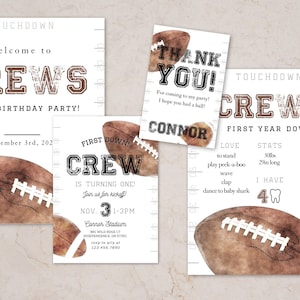 Digital football party bundle, instant download, football invitation, football welcome sign, milestone tracker, thank you tags, party pack