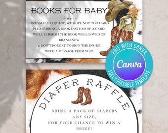 Inserción de rifa de pañales occidental digital, libros para inserción de bebé, invitación de vaquero, invitación de vaquero en camino, baby shower, baby shower de niño, occidental