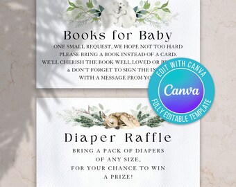 Inserciones digitales para baby shower con temática de bosque, libros para insertar en la ducha del bebé, inserto para rifa de pañales, invitación para baby shower, baby shower con temática de bosque
