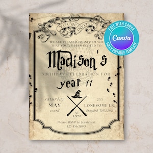 Digital wizard invite, witches and wizard invite, digital download, magical birthday, magical invite, kid birthday