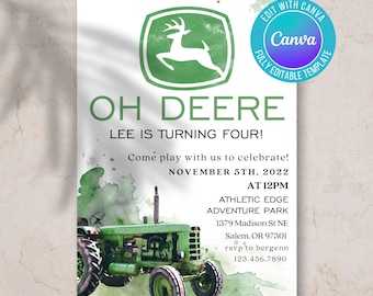 Invitación de cumpleaños de tractor digital, cumpleaños de niño, oh deere, tractor john deere, cumpleaños de john deere, invitación de tractor, tema de tractor
