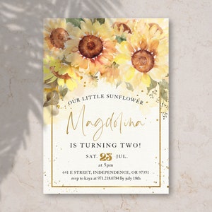 Digital sunflower birthday invitation, flower invite, birthday invite, summer invite