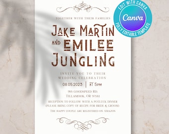 Invitación de boda digital occidental, invitación occidental moderna, invitación de boda, descarga instantánea, invitación de boda neutral