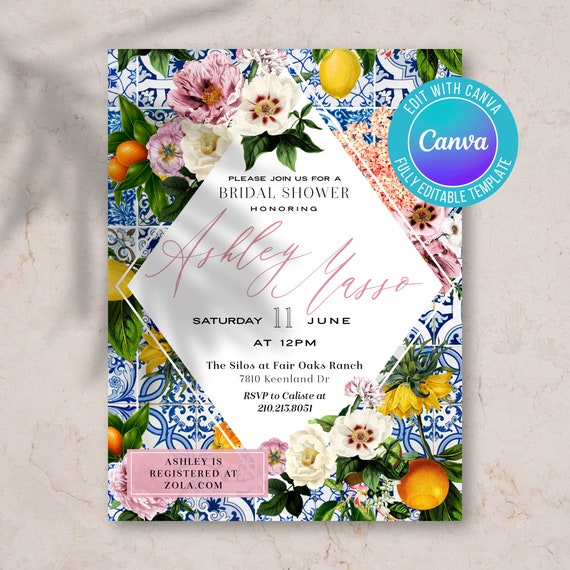 Digital Baby shower invite, bridal shower invite, birthday party invite, Italian invite, Mediterranean invite, Sicilian invite, invitation