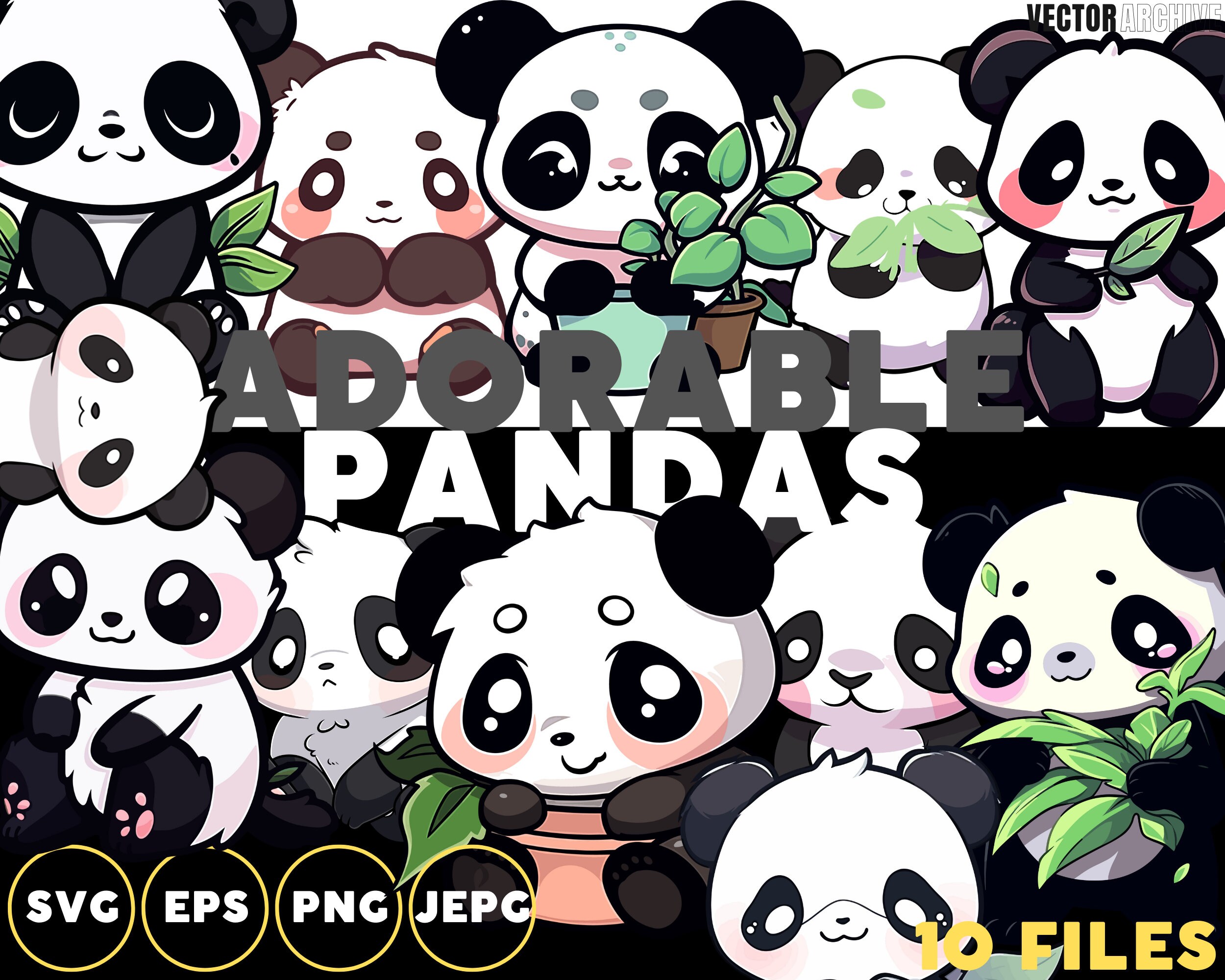100 Panda Clipart Set Bundle Cute Cool Pandas Sticker Pack Wall Decal ...