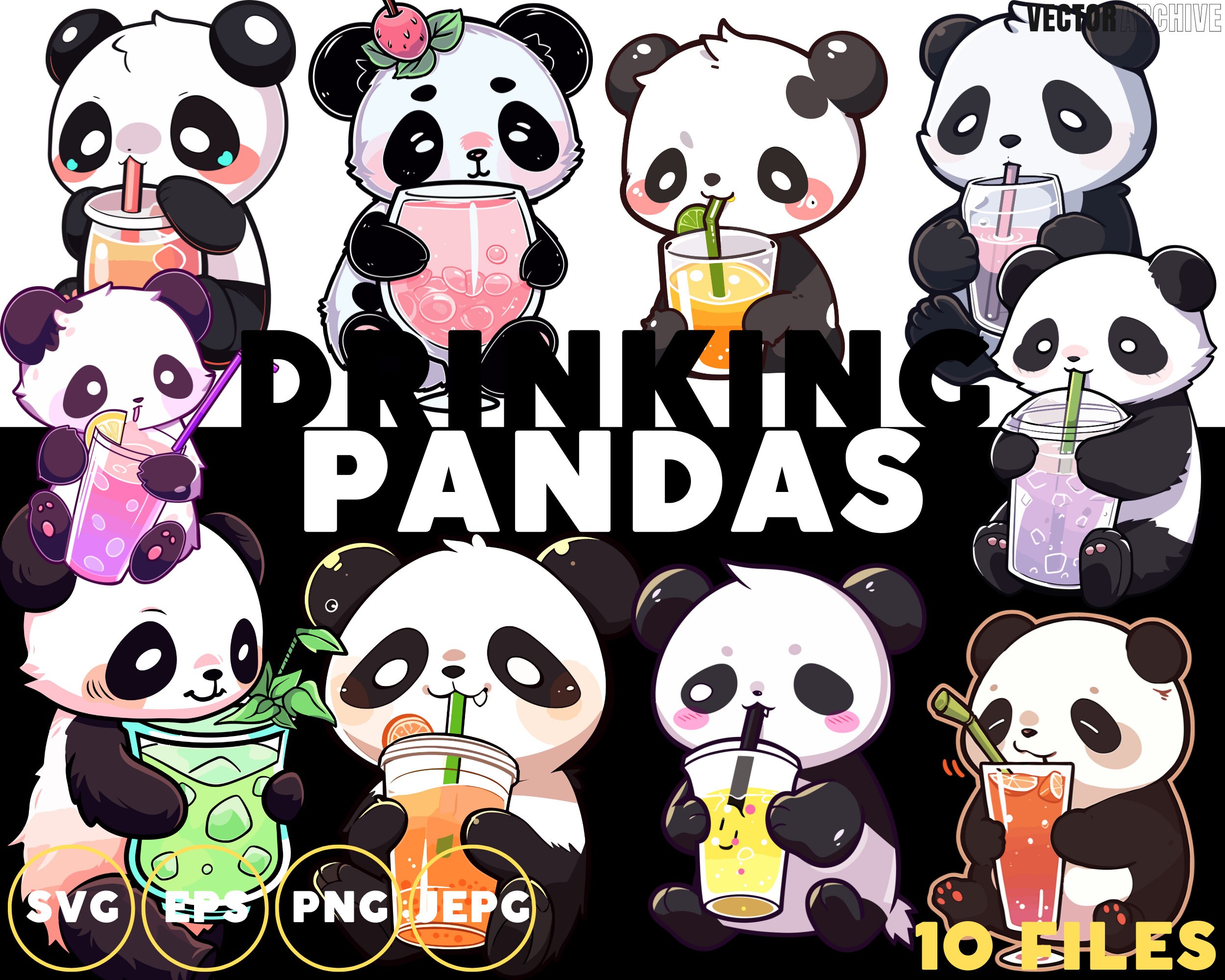 100 Panda Clipart Set Bundle Cute Cool Pandas Sticker Pack Wall Decal ...