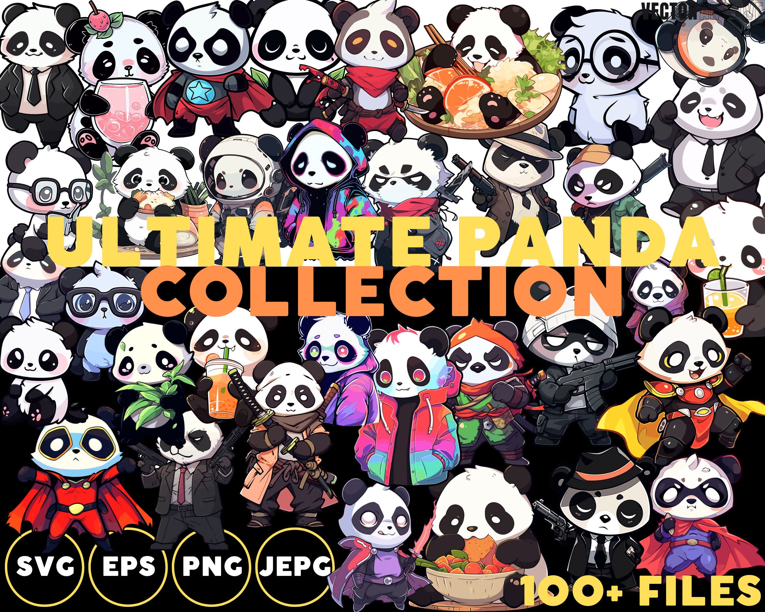 100 Panda Clipart Set Bundle Cute Cool Pandas Sticker Pack Wall Decal ...