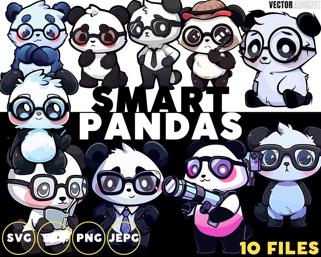 Smart Pandas Clipart Set Bundle Cute Nerdy Pandas Sticker Pack Wall ...