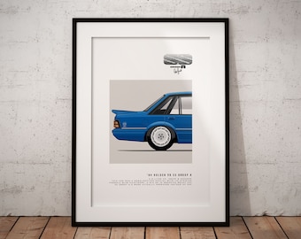 Holden VK SS Group A  (blue) rear - Classic Car Illustration - printable art