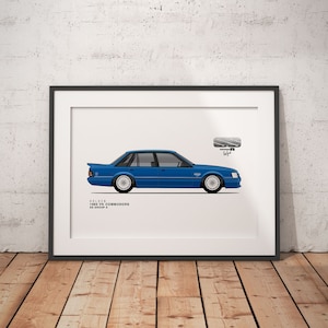 Holden VK SS Gruppo A (blu) - Illustrazione di auto d'epoca - arte stampabile