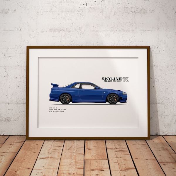 Nissan Skyline 2005 R34 GTR Z-Tune - Classic Car Illustration - printable art