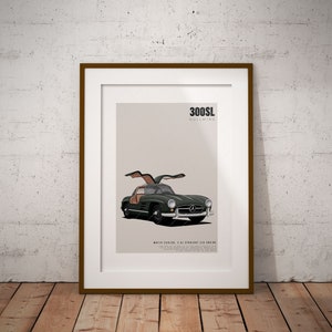 Mercedes Benz 300SL Gullwing  - Classic Car Illustration - printable art