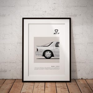 Mazda FC RX-7 white (rear) - Classic Car Illustration - printable art