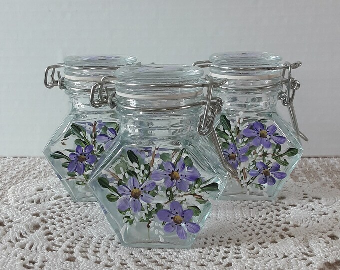 Set of 3 Hand Painted Apothecary Jars / Spice Jars / Storage Etsy