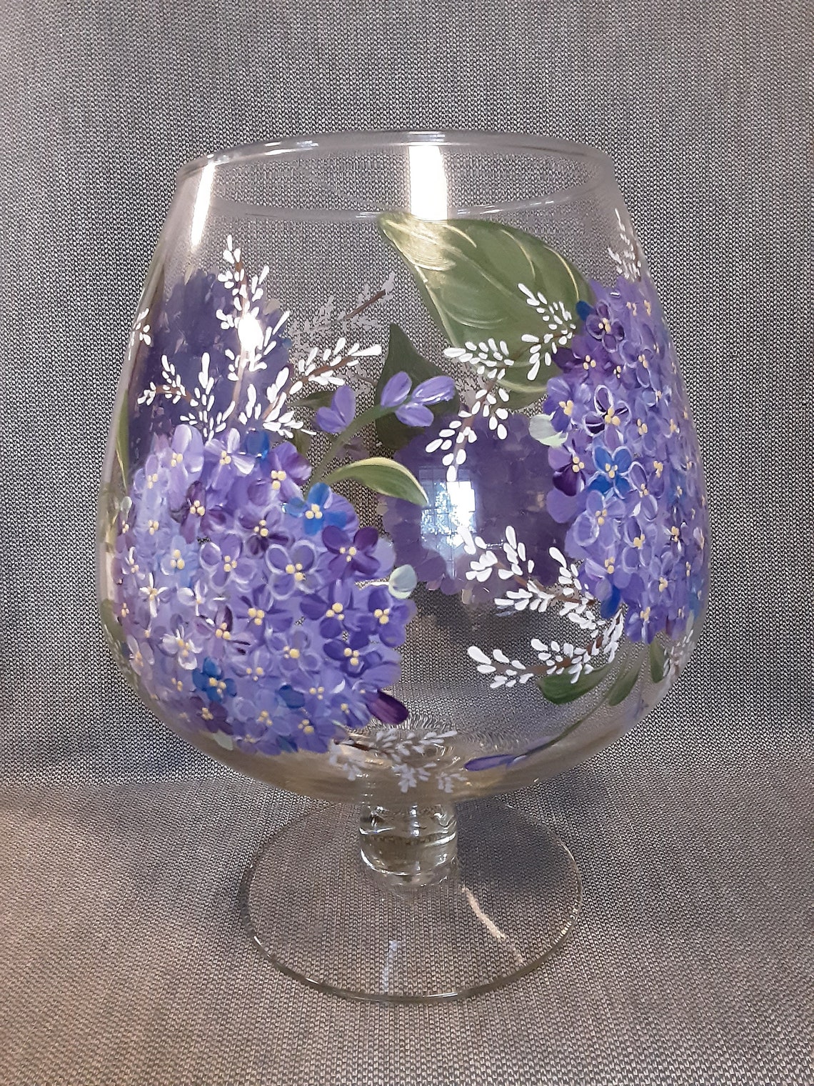 Hand painted brandy snifter lavender hydrangea Centerpiece Etsy