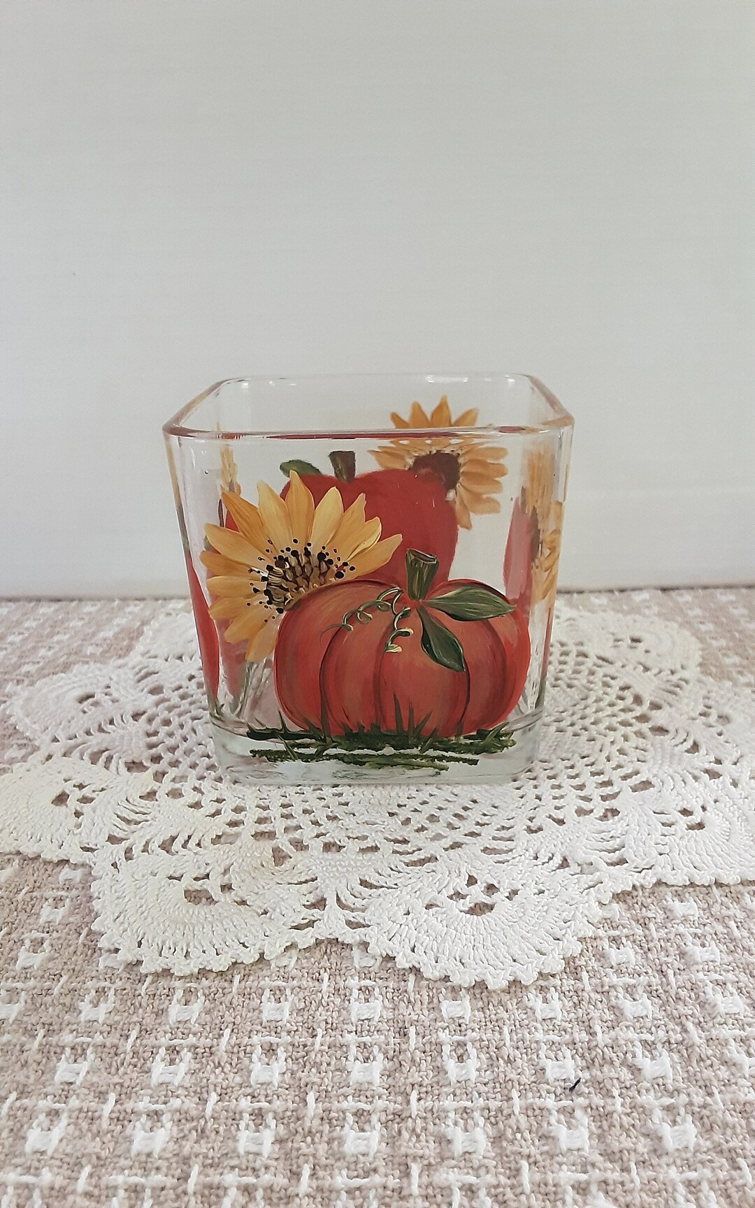 Heavy Square Votive/candle Holder. Hand Painted on All Four Etsy