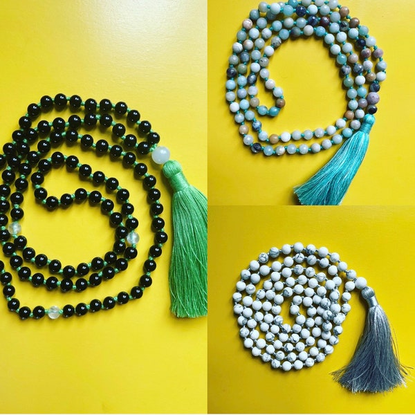 Handmade mala beads, 108 gemstone mala beads, mala necklace, yoga, meditation beads , prayer beads, gift for yoga mum, witch
