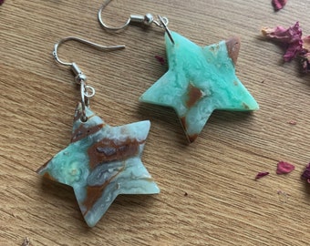 Natural chrysoprase star earrings