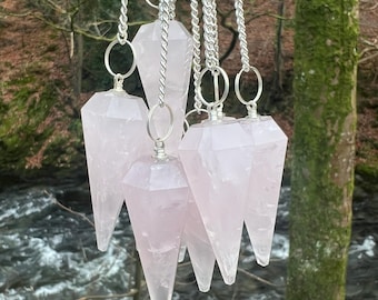 Rose Quartz Crystal Pendulum: Faceted Gemstone Dowsing Tool