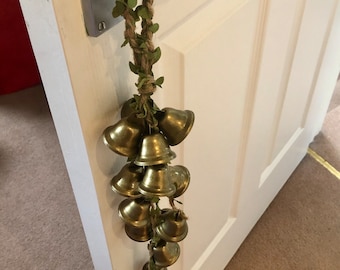 Home protection magic jute rope witchbells, metal bells door hanger, positivity indoor or outdoor witches bells, bespoke wind chime