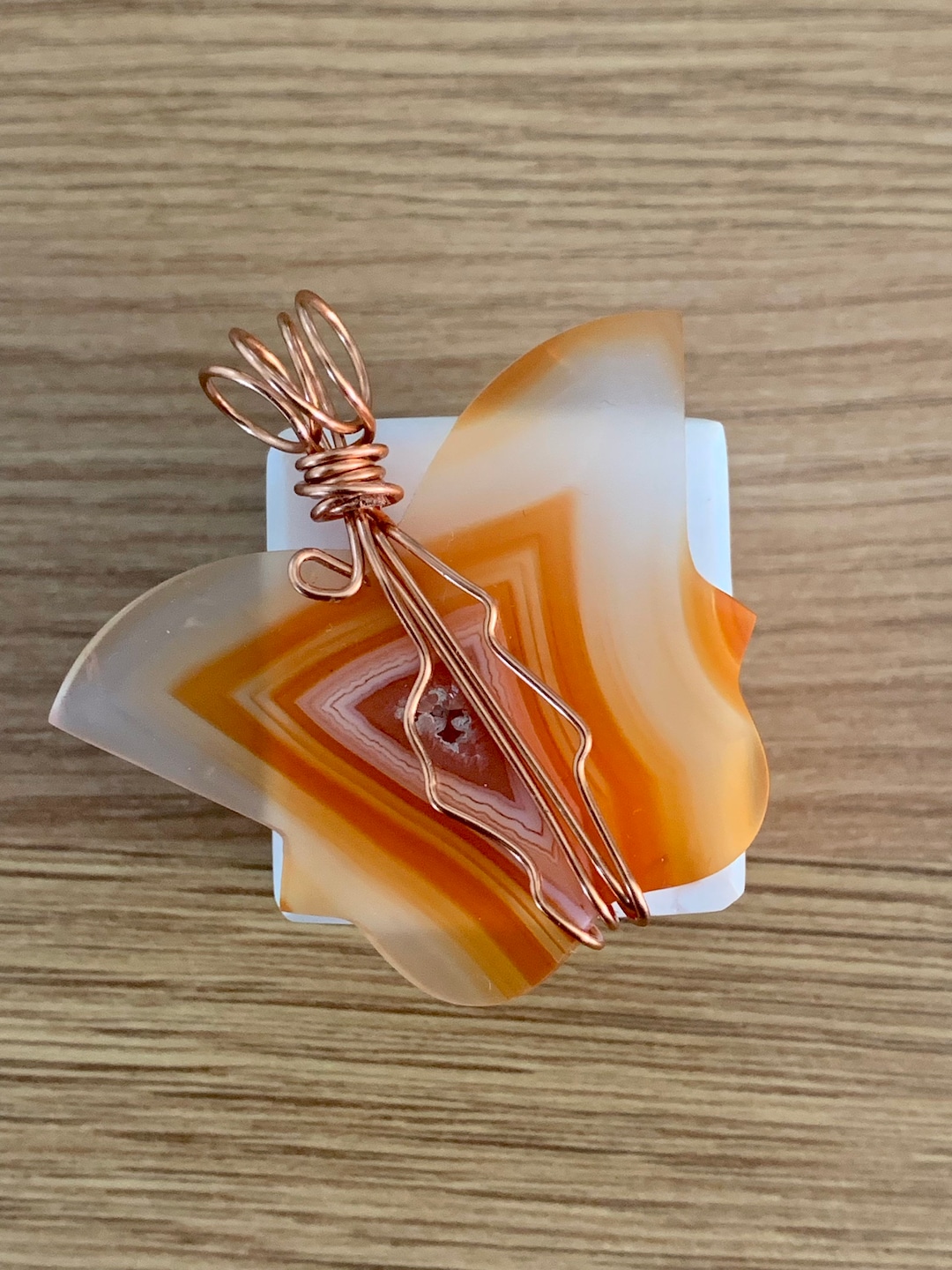 Copper Wire Wrapped Carnelian Butterfly With Faux Suede Adjustable Cord