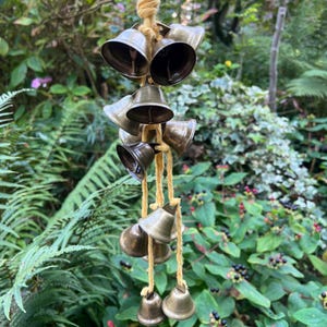 Yellow witchbells, witch bells, door hanger, wind chime, pagan decor, witchy decoration, rainbow goth