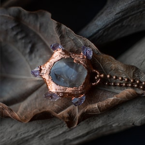 Copper pendant jewelry with raw amethyst and quartz,gift for woman,amethyst pendan,Copper pendant,jewelry pendan,amethyst,jewelry  amethyst