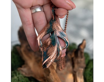 Copper jewelry pendant feather,gift to a woman , Jewelry necklace,copper plated pendant,feather pendant,copper jewelry,real feather copper