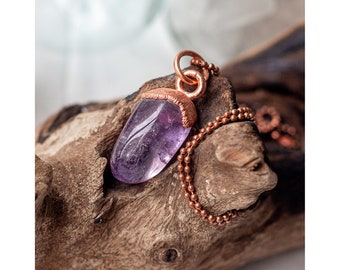 Colgante de amatista de cobre electroformado, joyería de cristal única