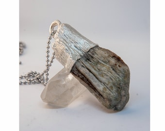 Collar con colgante de madera petrificada de plata electroformada