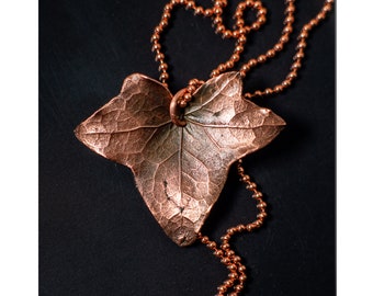 Electroplated Copper Ivy Leaf Pendant: Rustic Bohemian Necklace