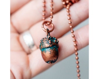 Natural acorn in copper,acorn pendant,copper pendant,gift for her,jewelry copper acorn pendant,jewelry pendant,copper electroforming,copper